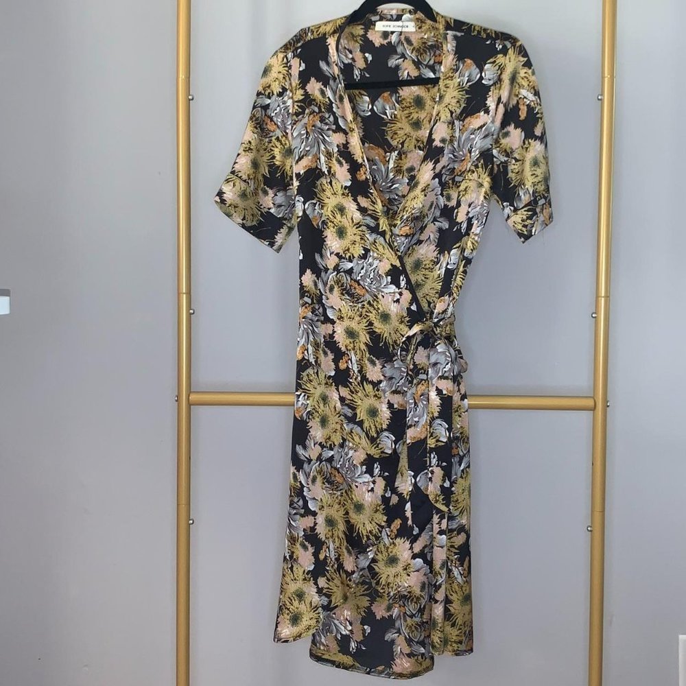Sofie Schnoor Satin Floral Shimmery Wrap Dress Midi - Picture 2 of 4